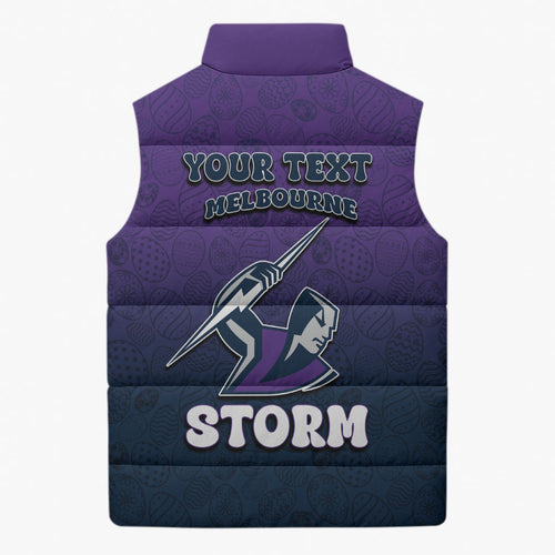 Personalized Melbourne Storm Sleeveless Puffer Jacket Easter Mascot - Colorful Eggs Cartoon Style