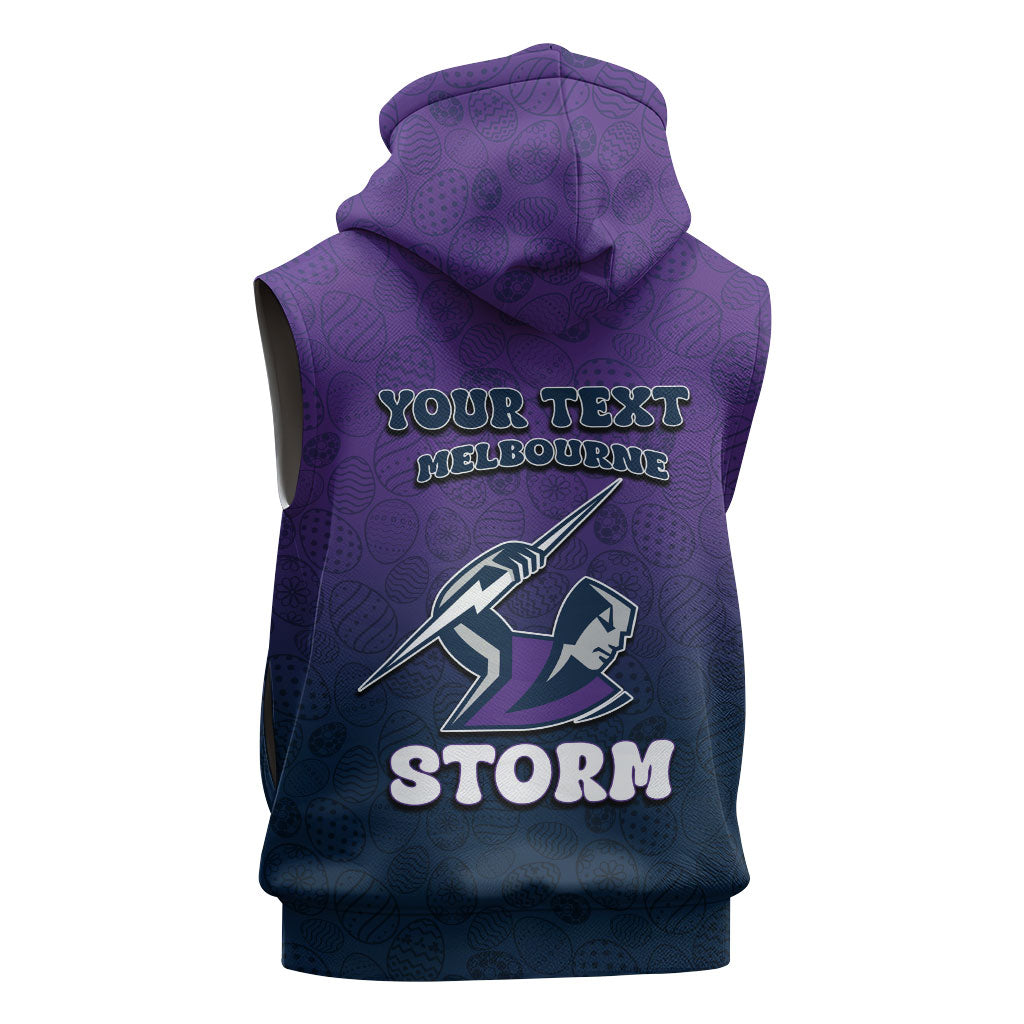 Personalized Melbourne Storm Sleeveless Zip Hoodie Easter Mascot - Colorful Eggs Cartoon Style