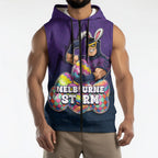 Personalized Melbourne Storm Sleeveless Zip Hoodie Easter Mascot - Colorful Eggs Cartoon Style