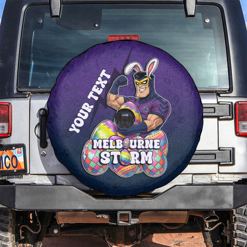 Personalized Melbourne Storm Spare Tire Cover Easter Mascot - Colorful Eggs Cartoon Style