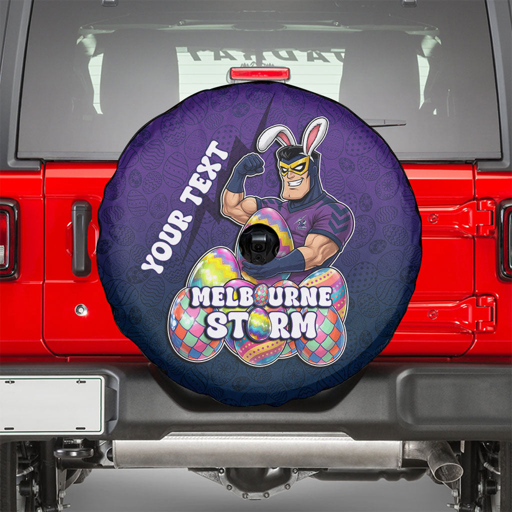 Personalized Melbourne Storm Spare Tire Cover Easter Mascot - Colorful Eggs Cartoon Style