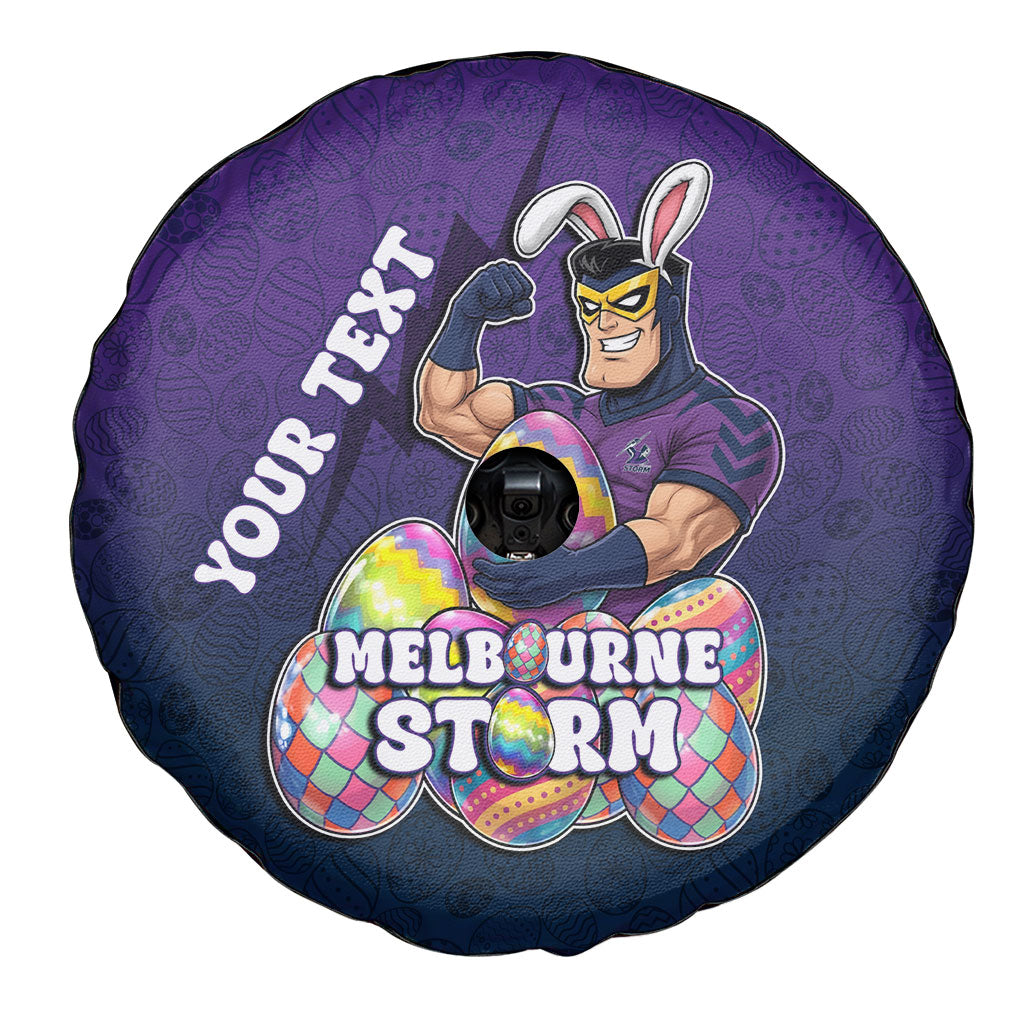 Personalized Melbourne Storm Spare Tire Cover Easter Mascot - Colorful Eggs Cartoon Style
