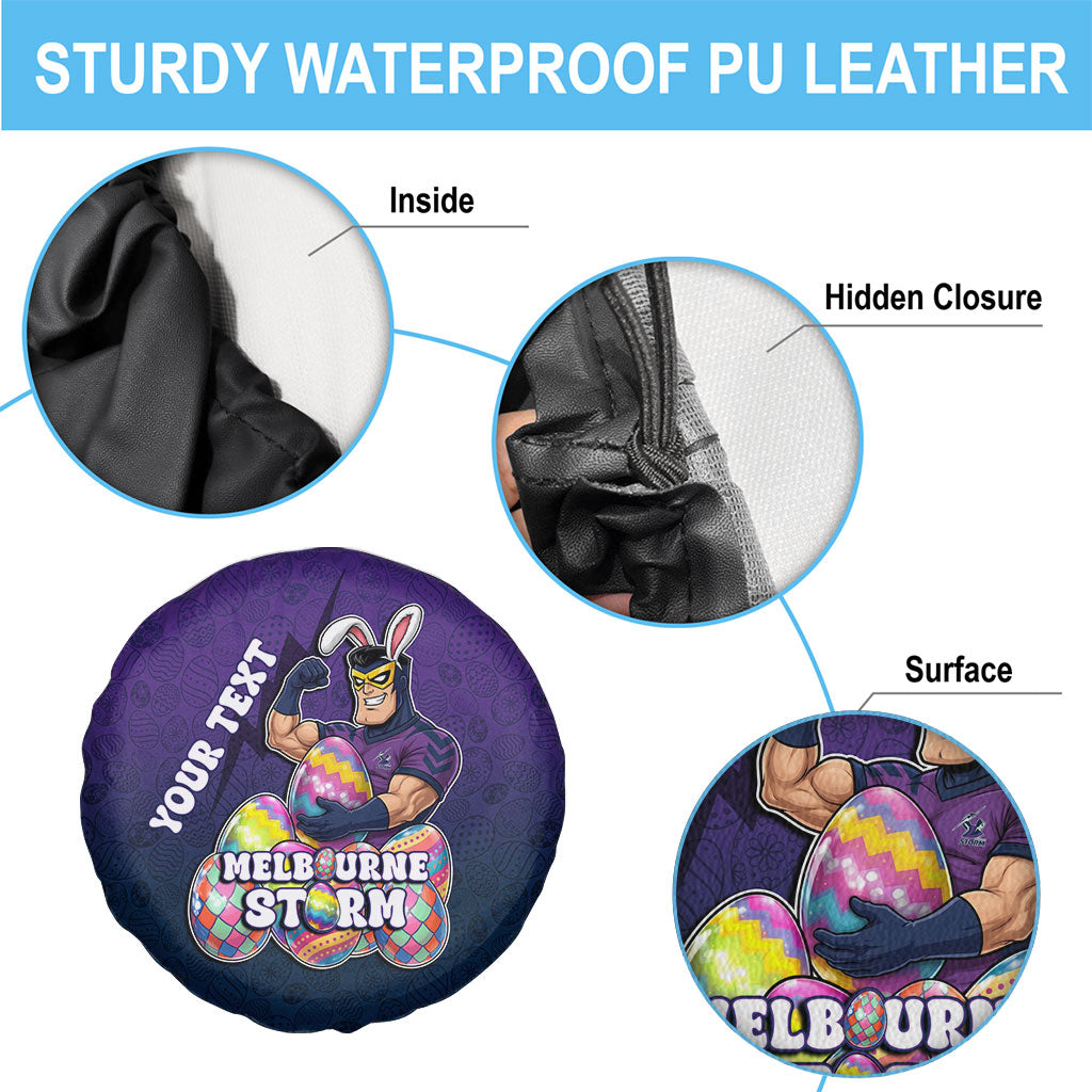 Personalized Melbourne Storm Spare Tire Cover Easter Mascot - Colorful Eggs Cartoon Style