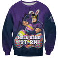 Personalized Melbourne Storm Sweatshirt Easter Mascot - Colorful Eggs Cartoon Style