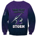 Personalized Melbourne Storm Sweatshirt Easter Mascot - Colorful Eggs Cartoon Style
