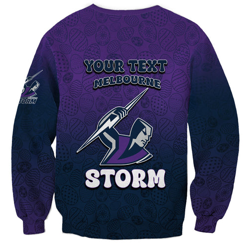 Personalized Melbourne Storm Sweatshirt Easter Mascot - Colorful Eggs Cartoon Style