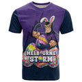 Personalized Melbourne Storm T Shirt Easter Mascot - Colorful Eggs Cartoon Style