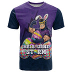 Personalized Melbourne Storm T Shirt Easter Mascot - Colorful Eggs Cartoon Style