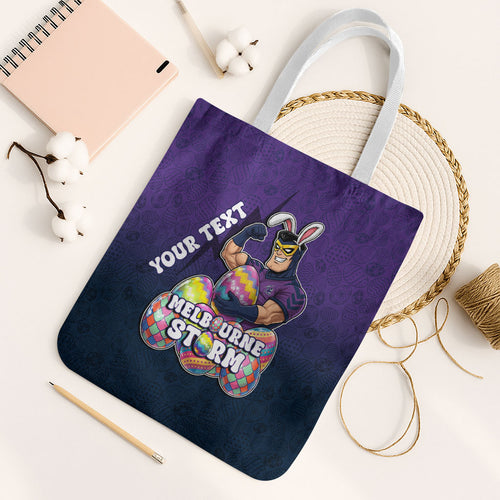 Personalized Melbourne Storm Tote Bag Easter Mascot - Colorful Eggs Cartoon Style