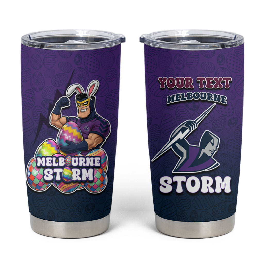 Personalized Melbourne Storm Tumbler Cup Easter Mascot - Colorful Eggs Cartoon Style