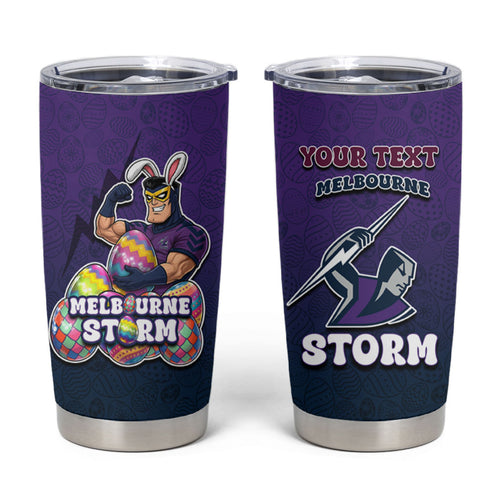 Personalized Melbourne Storm Tumbler Cup Easter Mascot - Colorful Eggs Cartoon Style
