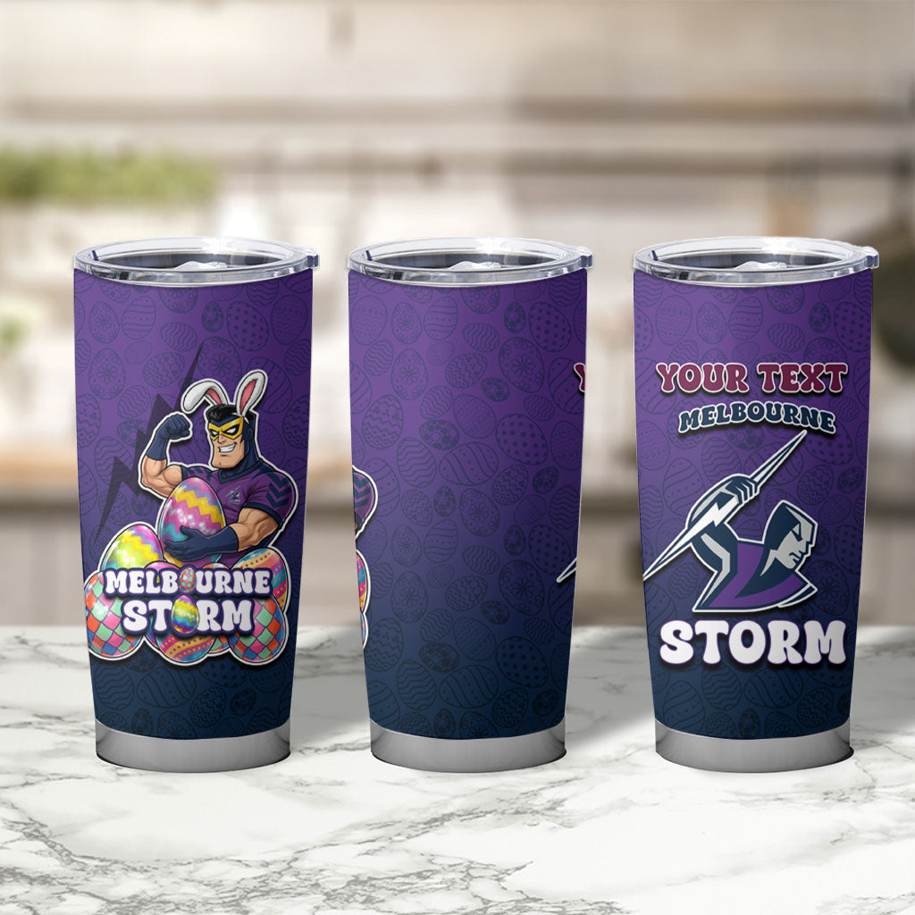 Personalized Melbourne Storm Tumbler Cup Easter Mascot - Colorful Eggs Cartoon Style