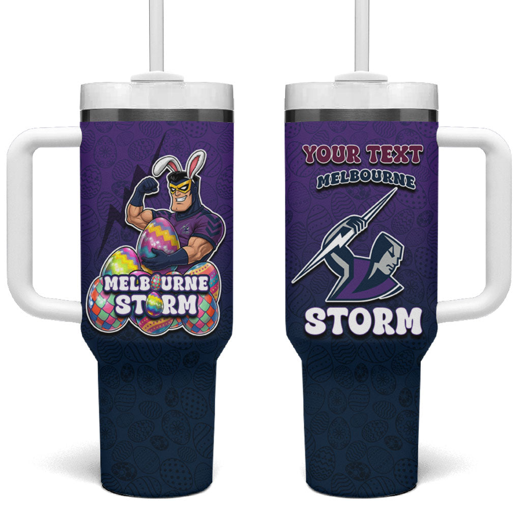Personalized Melbourne Storm Tumbler With Handle Easter Mascot - Colorful Eggs Cartoon Style