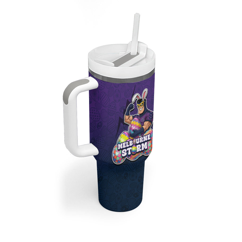 Personalized Melbourne Storm Tumbler With Handle Easter Mascot - Colorful Eggs Cartoon Style