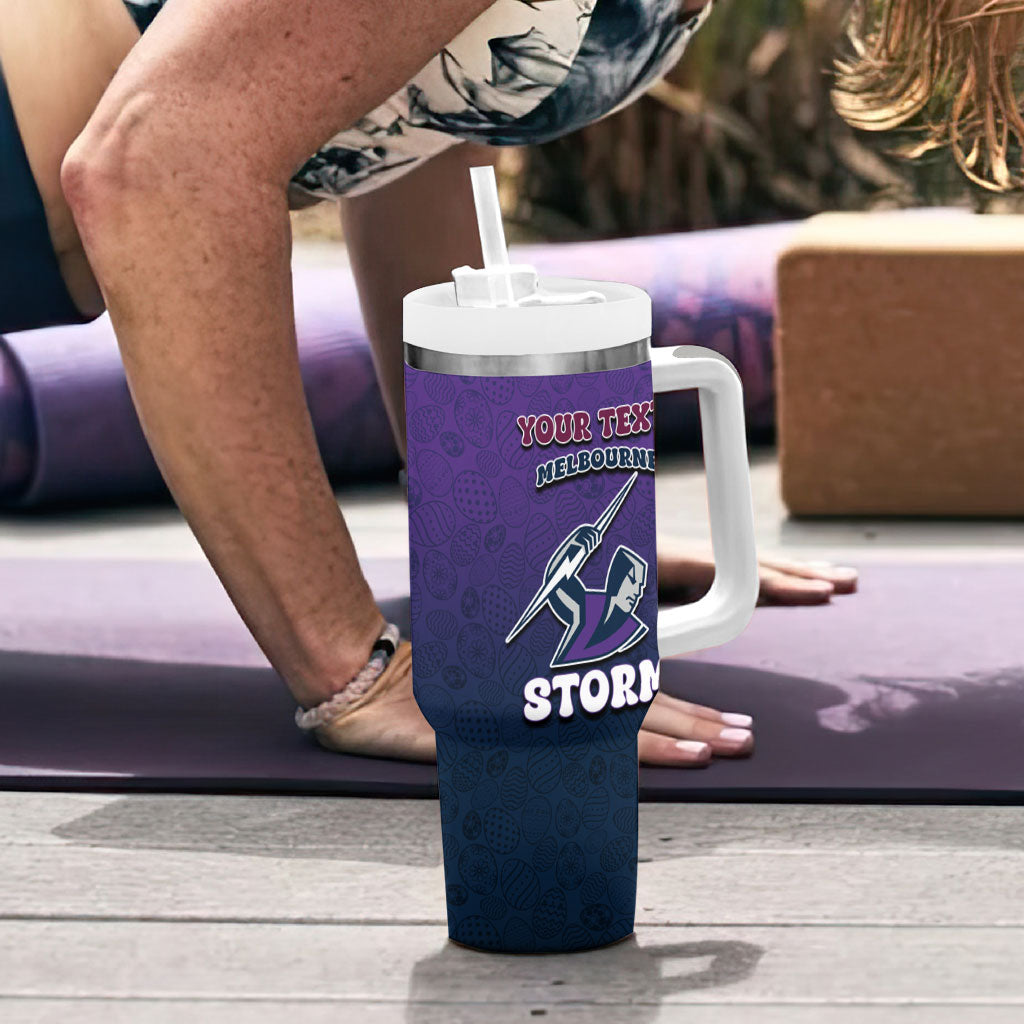 Personalized Melbourne Storm Tumbler With Handle Easter Mascot - Colorful Eggs Cartoon Style