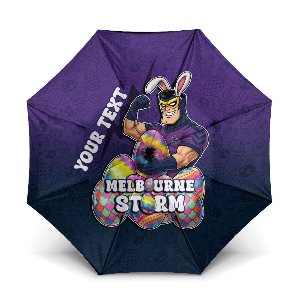Personalized Melbourne Storm Umbrella Easter Mascot - Colorful Eggs Cartoon Style