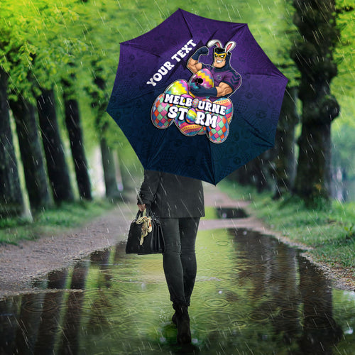 Personalized Melbourne Storm Umbrella Easter Mascot - Colorful Eggs Cartoon Style
