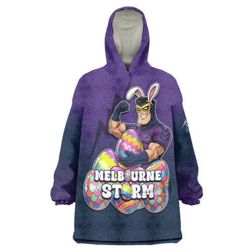 Personalized Melbourne Storm Wearable Blanket Hoodie Easter Mascot - Colorful Eggs Cartoon Style