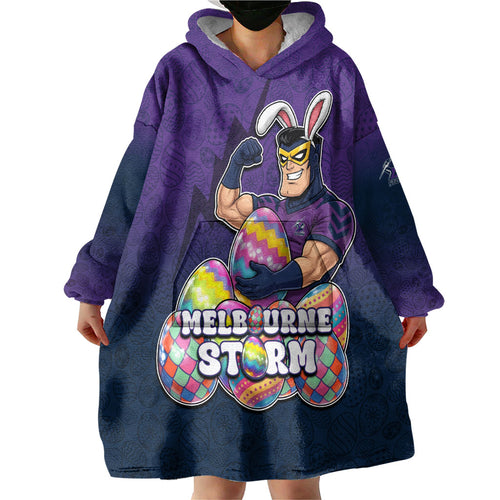 Personalized Melbourne Storm Wearable Blanket Hoodie Easter Mascot - Colorful Eggs Cartoon Style