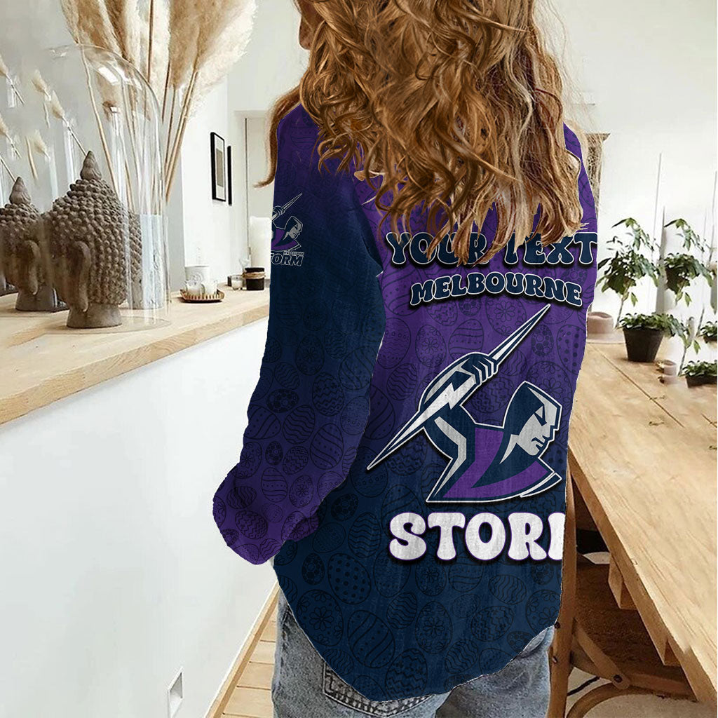 Personalized Melbourne Storm Women Casual Shirt Easter Mascot - Colorful Eggs Cartoon Style