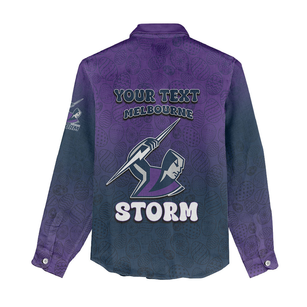 Personalized Melbourne Storm Women Casual Shirt Easter Mascot - Colorful Eggs Cartoon Style