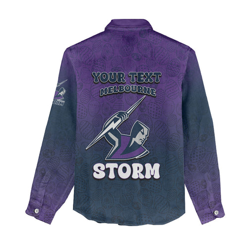 Personalized Melbourne Storm Women Casual Shirt Easter Mascot - Colorful Eggs Cartoon Style