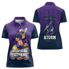 Personalized Melbourne Storm Women Polo Shirt Easter Mascot - Colorful Eggs Cartoon Style