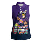 Personalized Melbourne Storm Women Sleeveless Polo Shirt Easter Mascot - Colorful Eggs Cartoon Style