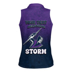 Personalized Melbourne Storm Women Sleeveless Polo Shirt Easter Mascot - Colorful Eggs Cartoon Style