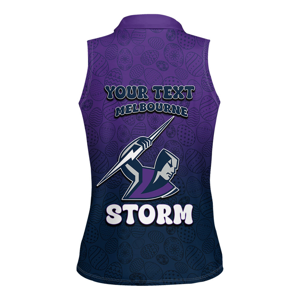 Personalized Melbourne Storm Women Sleeveless Polo Shirt Easter Mascot - Colorful Eggs Cartoon Style