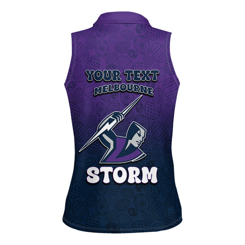 Personalized Melbourne Storm Women Sleeveless Polo Shirt Easter Mascot - Colorful Eggs Cartoon Style