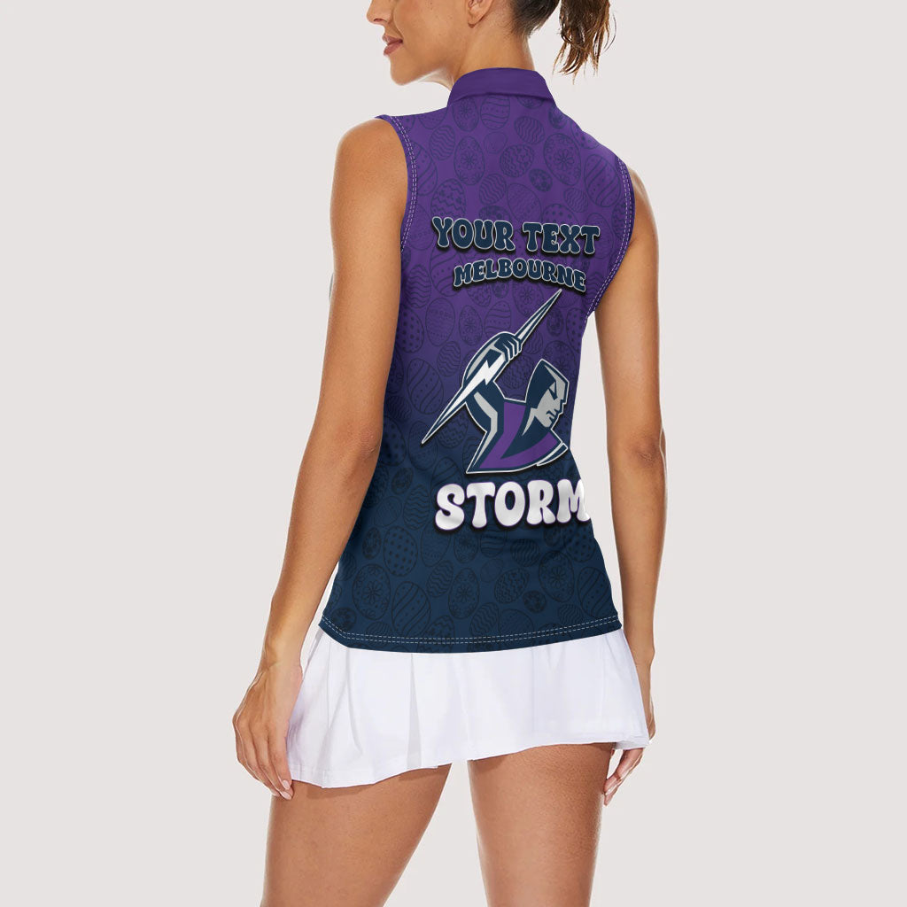Personalized Melbourne Storm Women Sleeveless Polo Shirt Easter Mascot - Colorful Eggs Cartoon Style