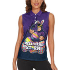 Personalized Melbourne Storm Women Sleeveless Polo Shirt Easter Mascot - Colorful Eggs Cartoon Style