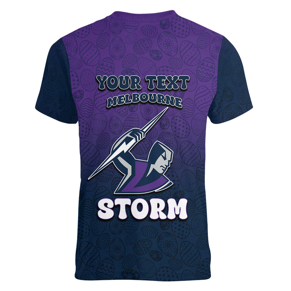 Personalized Melbourne Storm Women V-Neck T-Shirt Easter Mascot - Colorful Eggs Cartoon Style