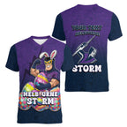 Personalized Melbourne Storm Women V-Neck T-Shirt Easter Mascot - Colorful Eggs Cartoon Style