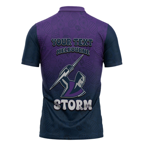 Personalized Melbourne Storm Zipper Polo Shirt Easter Mascot - Colorful Eggs Cartoon Style