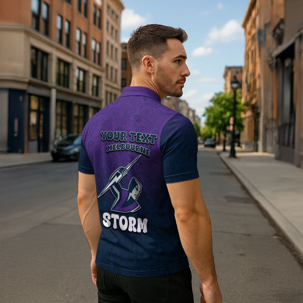 Personalized Melbourne Storm Zipper Polo Shirt Easter Mascot - Colorful Eggs Cartoon Style