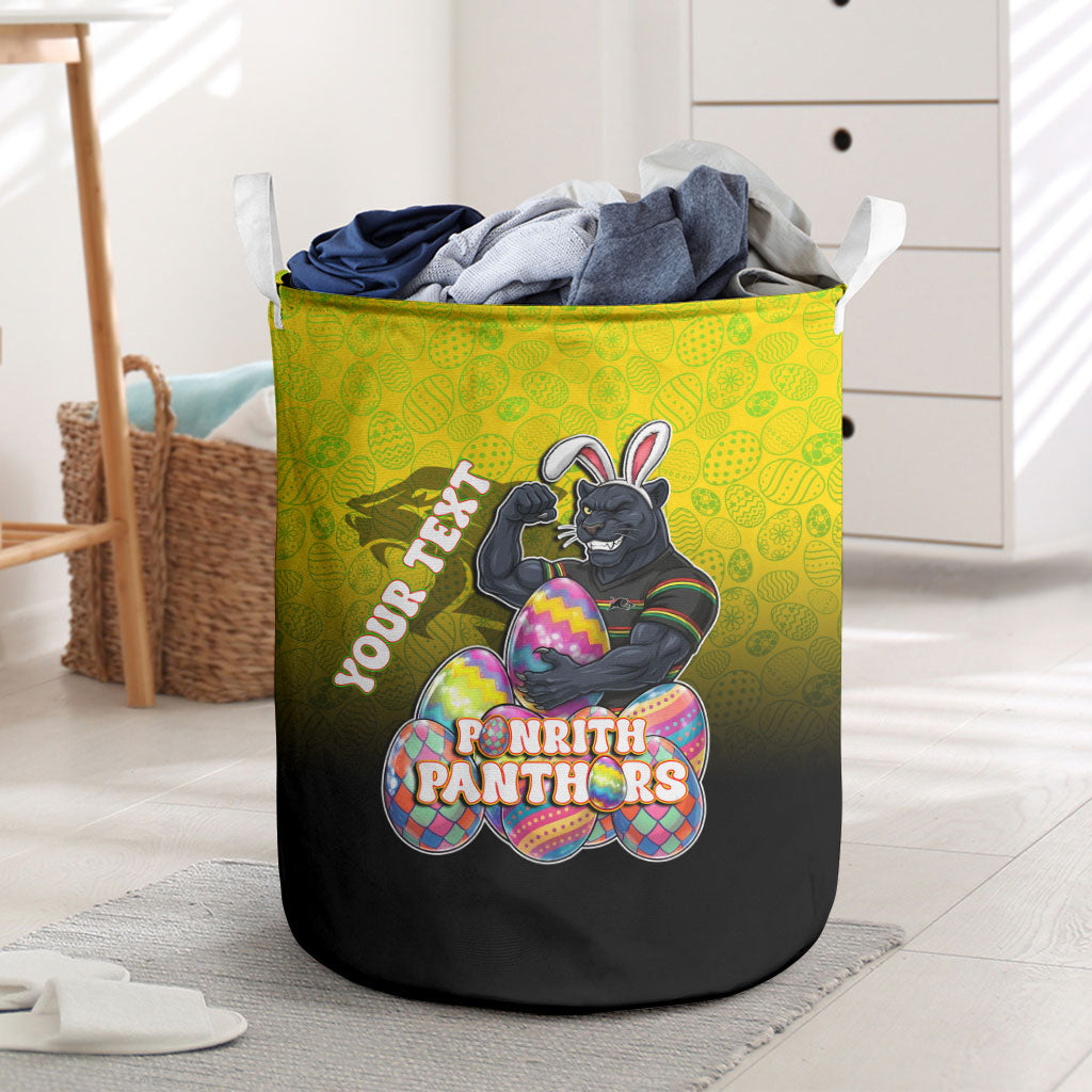Personalized Penrith Panthers Laundry Basket Easter Mascot - Colorful Eggs Cartoon Style