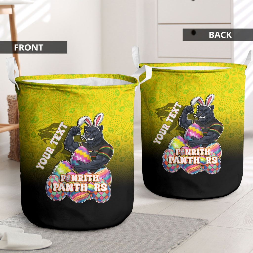 Personalized Penrith Panthers Laundry Basket Easter Mascot - Colorful Eggs Cartoon Style