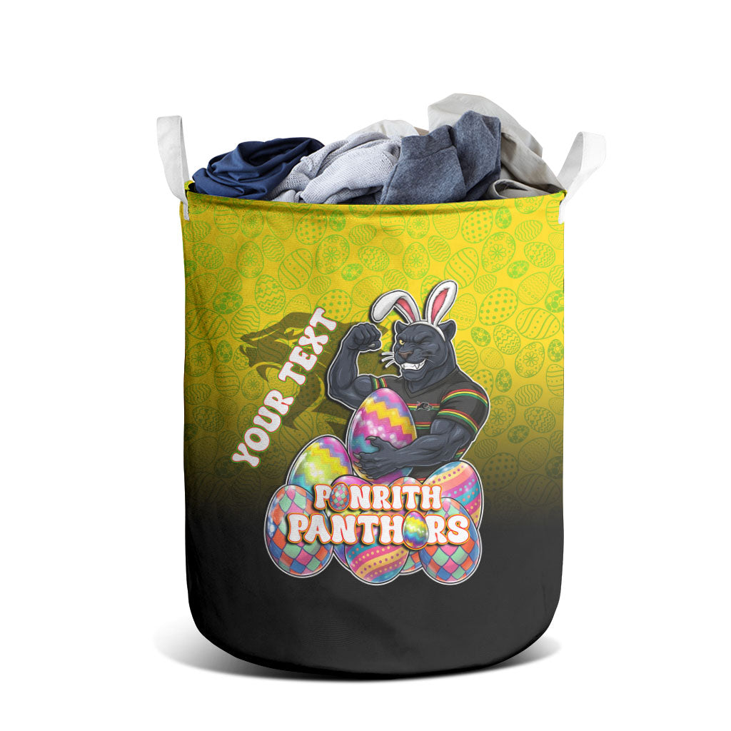 Personalized Penrith Panthers Laundry Basket Easter Mascot - Colorful Eggs Cartoon Style