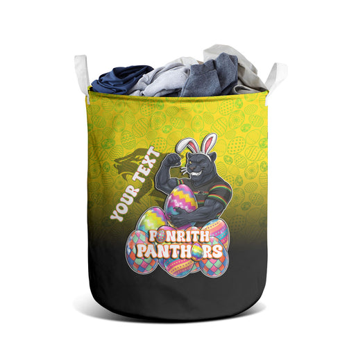 Personalized Penrith Panthers Laundry Basket Easter Mascot - Colorful Eggs Cartoon Style