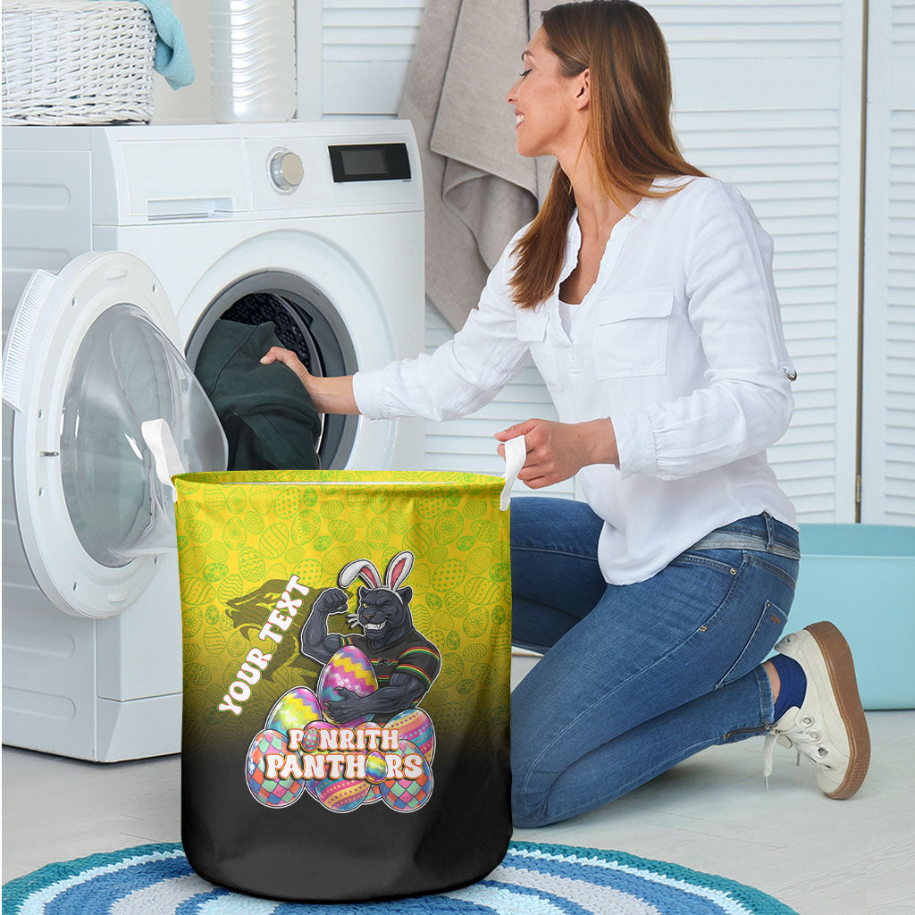 Personalized Penrith Panthers Laundry Basket Easter Mascot - Colorful Eggs Cartoon Style