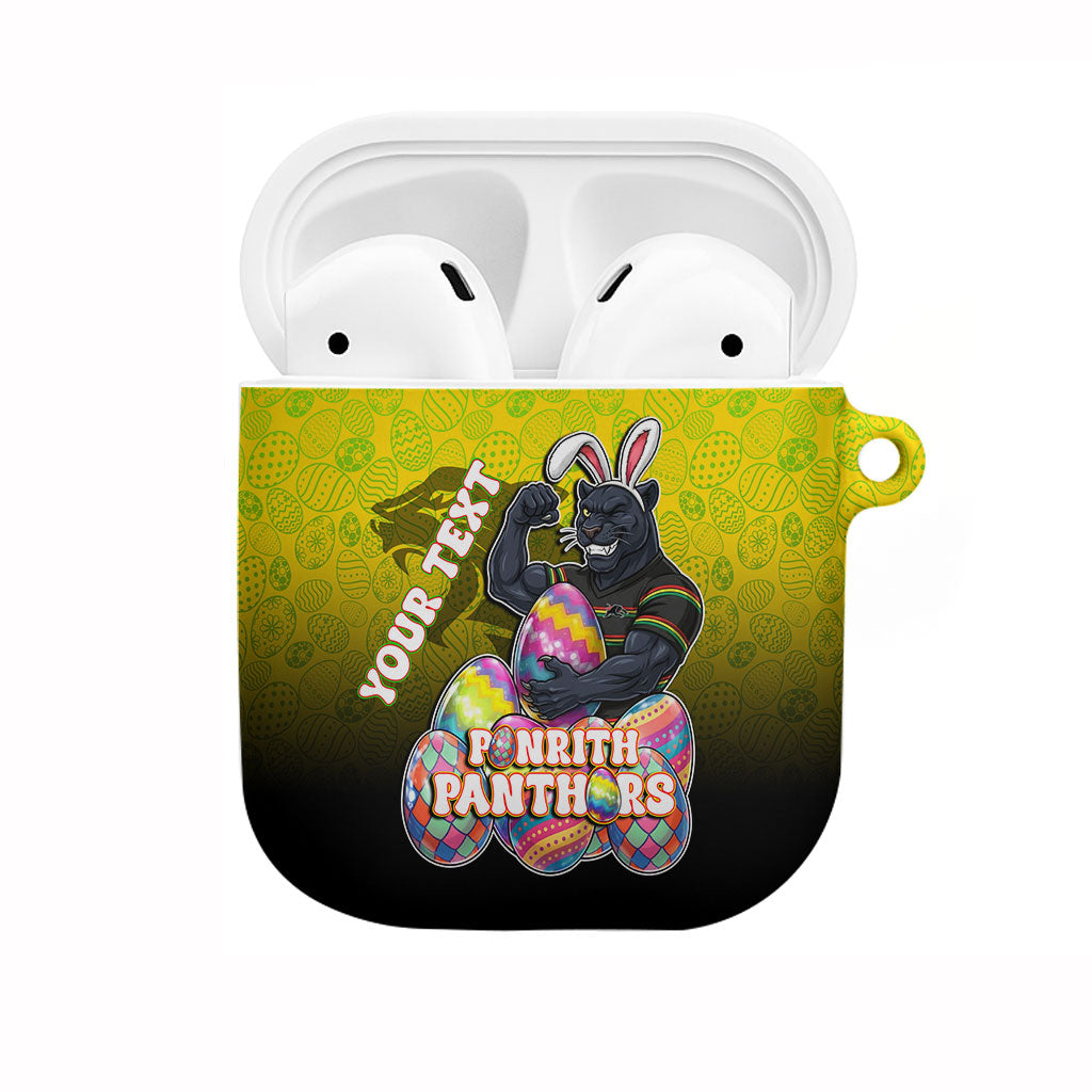 Personalized Penrith Panthers AirPods Case Easter Mascot - Colorful Eggs Cartoon Style