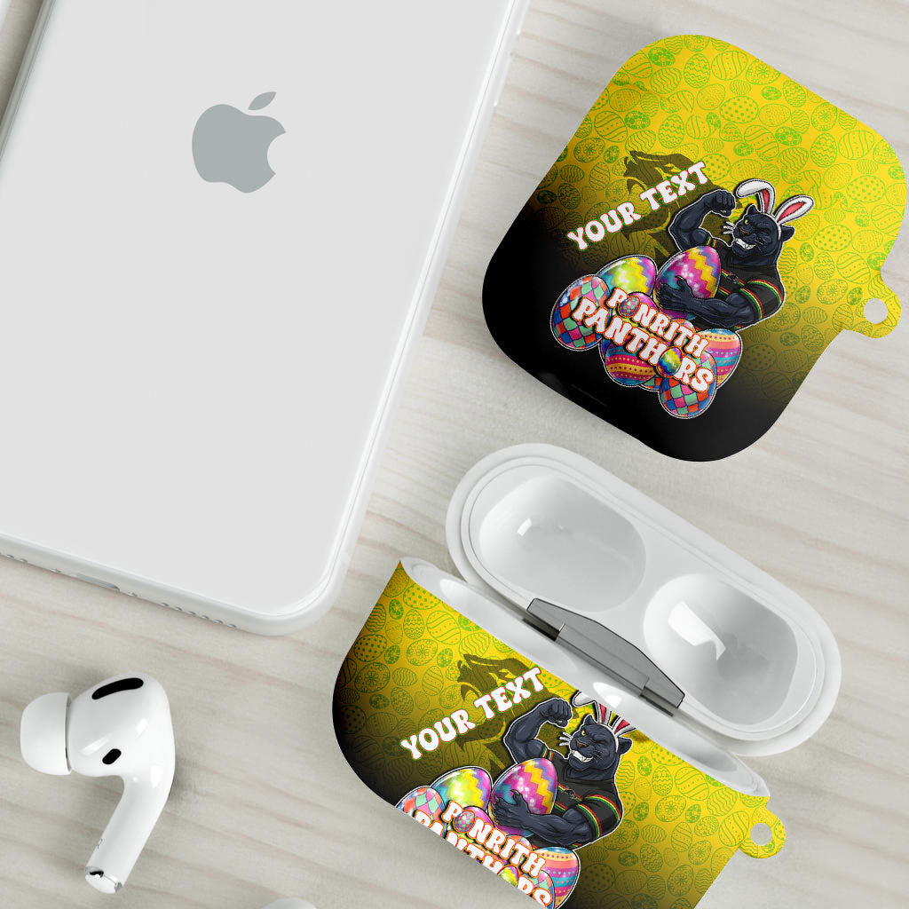 Personalized Penrith Panthers AirPods Case Easter Mascot - Colorful Eggs Cartoon Style