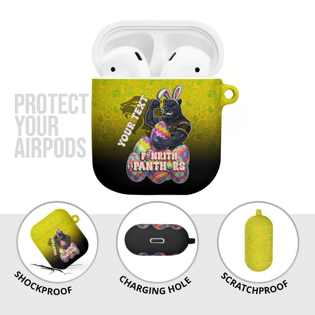 Personalized Penrith Panthers AirPods Case Easter Mascot - Colorful Eggs Cartoon Style