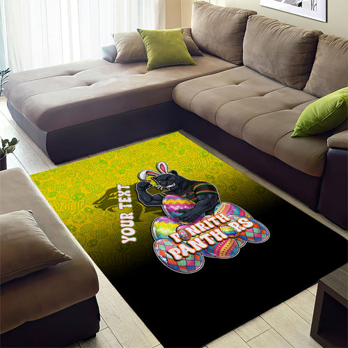 Personalized Penrith Panthers Area Rug Easter Mascot - Colorful Eggs Cartoon Style