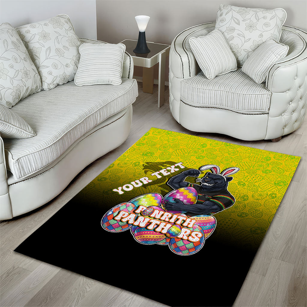 Personalized Penrith Panthers Area Rug Easter Mascot - Colorful Eggs Cartoon Style