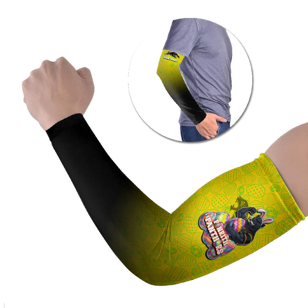 Personalized Penrith Panthers Arm Sleeves Easter Mascot - Colorful Eggs Cartoon Style