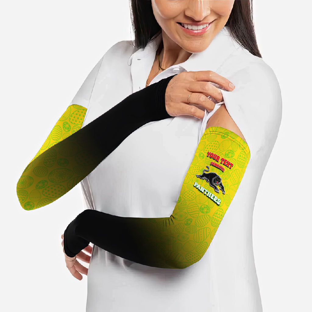 Personalized Penrith Panthers Arm Sleeves Easter Mascot - Colorful Eggs Cartoon Style