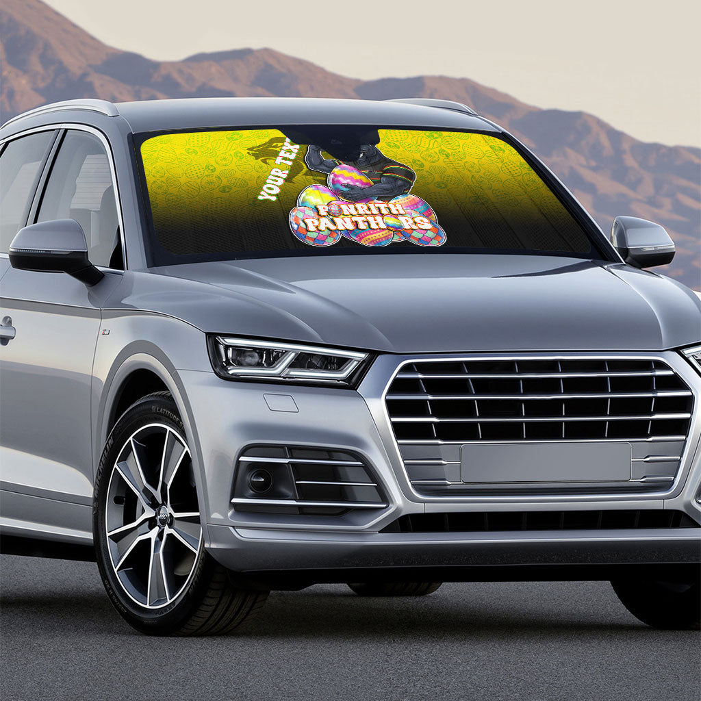 Personalized Penrith Panthers Auto Sun Shade Easter Mascot - Colorful Eggs Cartoon Style